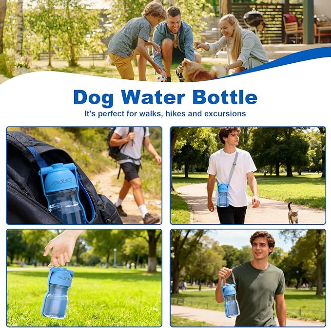 Dog Water Bottle, Portable Leak-Proof Water Dispenser with Drinking Bowl for Dogs and Cats, Travel Puppy Fountain Pet Water Bottle for Hiking Walking Outdoor (A012B-blue)