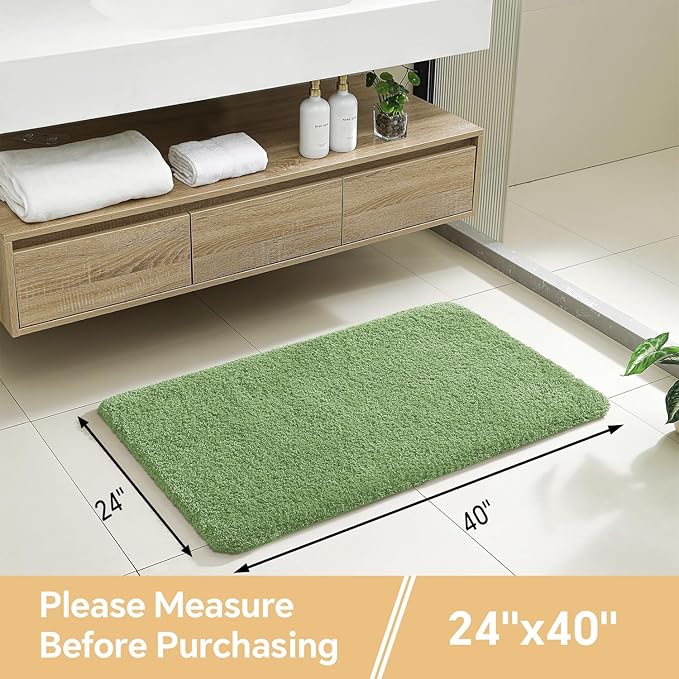 Hunter Green Bathroom Rugs 24"x40" – Large Plush Microfiber Bath Mat, Soft Non Slip Floor Mat, Absorbent and Washable Rug – Perfect for Bathroom or Bedroom Use