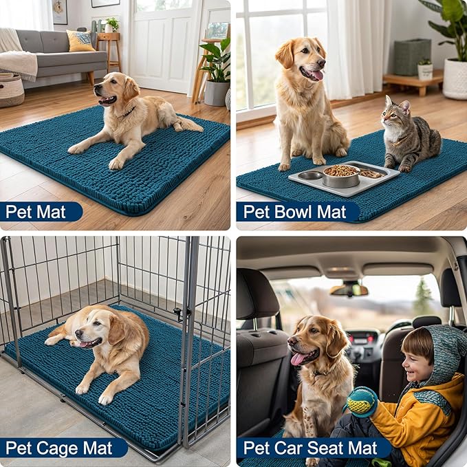 Smiry Dog Door Mat for Muddy Paws 71x46, Absorbs Moisture and Dirt Doormat, Non-Slip Washable Quick Dry Chenille Front Door Mat Indoor Entrance, Entryway Carpet for Inside Floor, Atlantic Blue