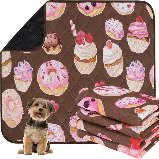 IEUUMLER Washable Pee Pads for Dogs, 2 Pack Cake Pattern Reusable Waterproof Puppy Potty Pads, Non-Slip Absorbent Pet Training Pads for Playpen Crate Bed EU015 Coffee Cake, 36x24