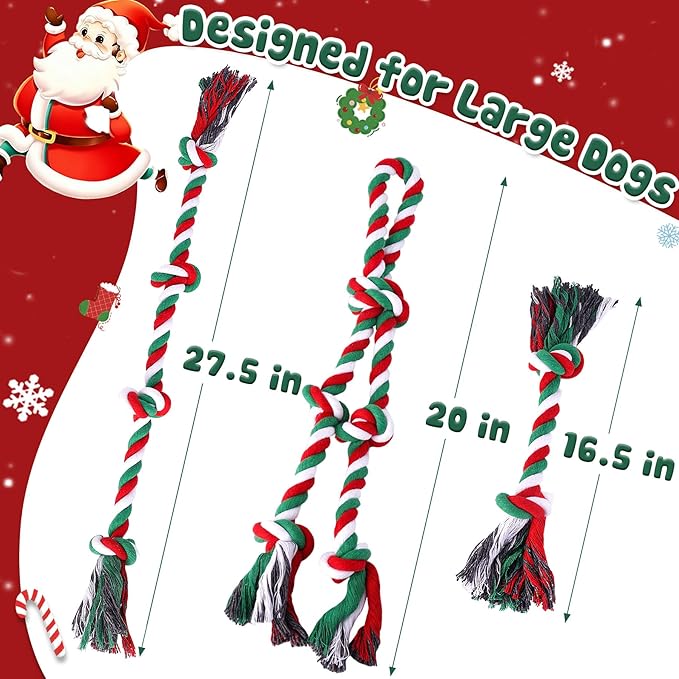 Christmas Heavy Duty Dog Toy for Aggressive Chewers – Tough Chew Toys for Large Dogs, Ideal for Tug-of-War & Teeth Cleaning, with 3 Rope Toys & 2 Dog Supplies