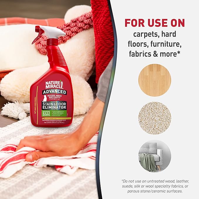 Nature's Miracle Advanced Cat Stain and Odor Eliminator Spray, Severe Mess Enzymatic Formula, Sunny Lemon Scent, 32 fl oz