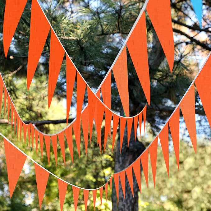 Tatuo 820 ft 500 Pcs Pennant Banner Flag String Hanging Triangle Bunting Flag for Carnival Party Outdoor Events Birthday Classroom Decoration(Orange)