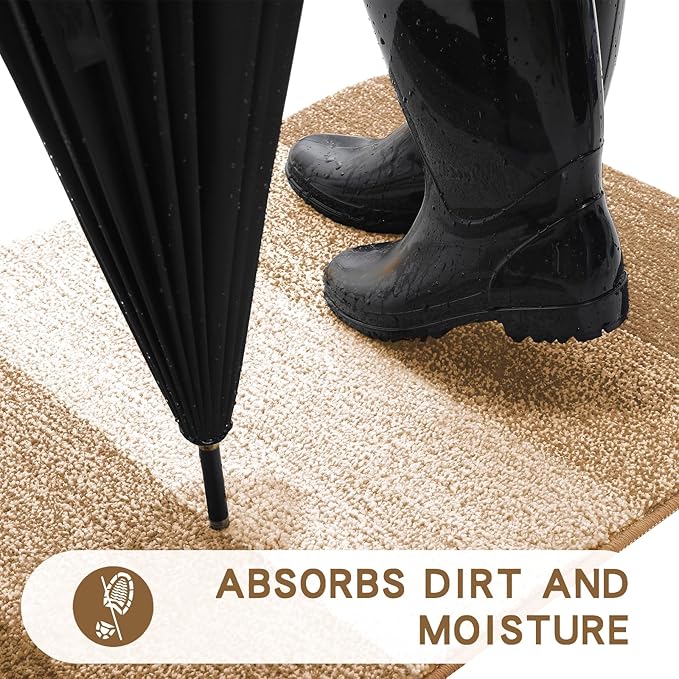 Kitinjoy Indoor Outdoor Door Mat, 71x24 Non-Slip Absorbent Dirt Trapper, Low-Profile Washable Inside Entrance Front Floor Mat, Sturdy Soft Entry Doormats for Entryway, Camel