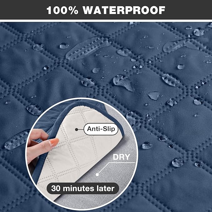 TAOCOCO 100% Waterproof Recliner Chair Cover Non-Slip Reclining Cover for Recliner Chair Washable Chair Seat Cover with Elastic Straps for Pets Sofa Slipcover with Pocket (Small 23'', Ocean Blue)
