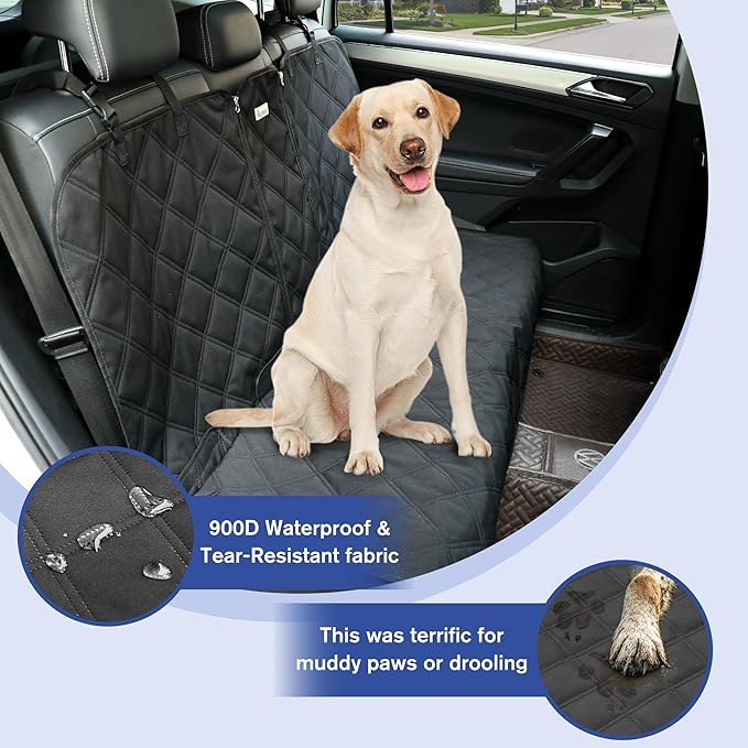 ALLANSING XL Back Seat Cover for Full-Size Trucks/SUVs Rear Split Bench, Heavy Duty 900D Waterproof Non-Slip Car Seat Protector for Messy Pet Dogs & Kids, Easy Clean (Black)