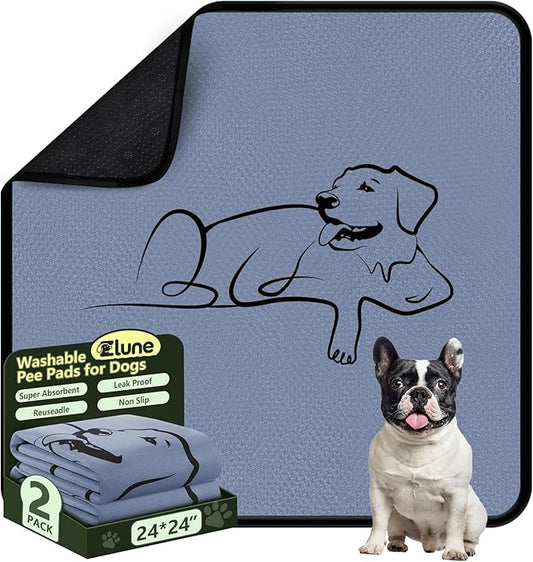 2 Pack Washable Pee Pads for Dogs 24"x24", Reusable Training Puppypads Absorbency Non-Slip & Leak-Proof for Pet Whelping Box Playpen Crate Sofa Bed Floors (Gray)