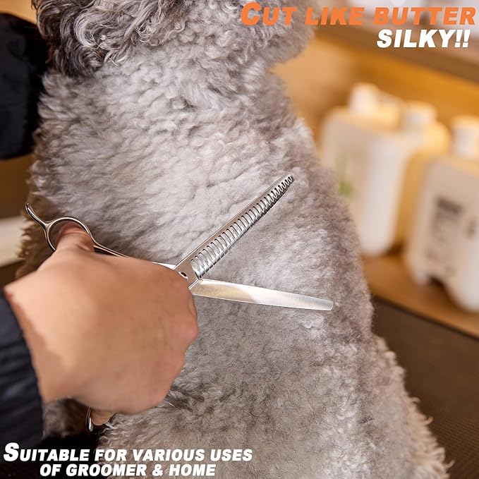 High-end Professional Dog Grooming Curved Thinning Scissors Teeth Blending Shears Pet Texturizing Thinner Blender Shears 7 Inch Extremely Very Sharp Made Of Stainless Steel Alloy For Dog Cat Groomer