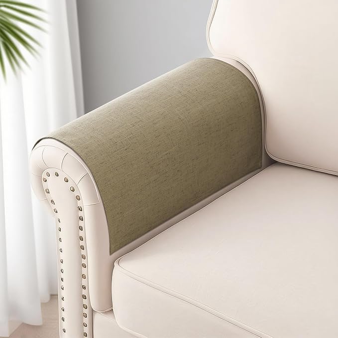 SPWIY Couch Arm Covers Linen Chair Arm Covers Washable Stain Resistant & Anti-Scratch Furniture Protector for Sofa 2 Pieces Recliner Armrest Cover for Pets, Coriander, 20" W x 24" L