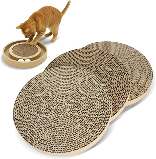 Catify Cat Scratcher Replacement Pads 3 Pack – Double-Sided Corrugated Cardboard Scratch Pad for Cats Round Cat Scratching Refill for Catify Spin n’ Scratch & Compatible Cat Scratchers for Indoor Cats