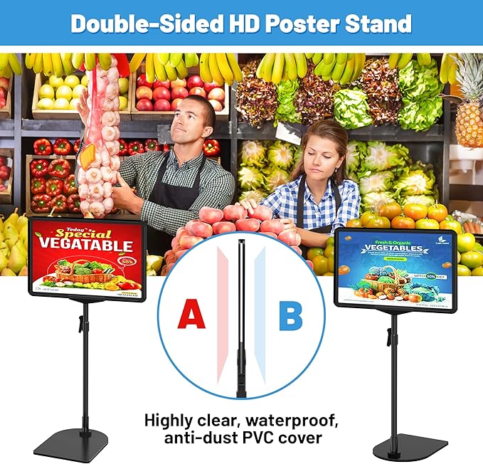 6Pack Sign Stand for Display A4, Adjustable Poster Stand for Table Top & Floor, Floor Standing Sign Holder, Signage Stands for Business, Tradeshow, Store, Farm Display Stands