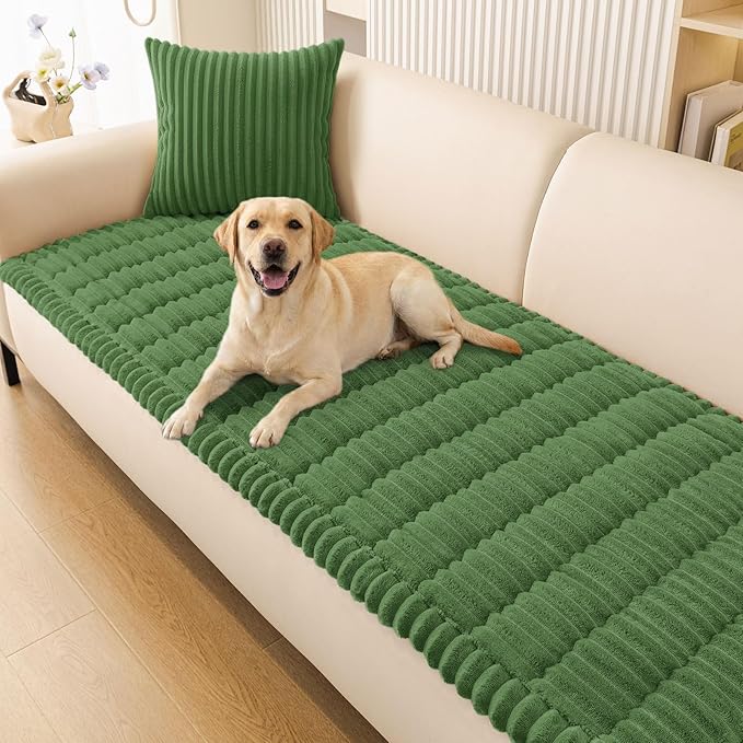 Smiry Couch Cover for Dogs, Non Slip Washable Sofa Protector for Pets, Soft Furniture Cover for Pet, Stylish Sofa Covers, Cozy Protect Against Fur, Dirt & Everyday Messes (Olive Green, 27.6" x 88")