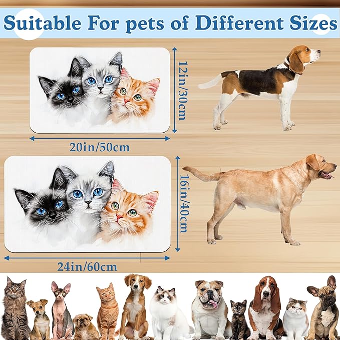 Cute Cats Pet Food Mat for Cats and Dogs–Absorbent Quick Dry Feeding Placemat, Non Slip Rubber Base, Waterproof Bowl Mat for Indoor Use, Pet Supplies 12"x20"