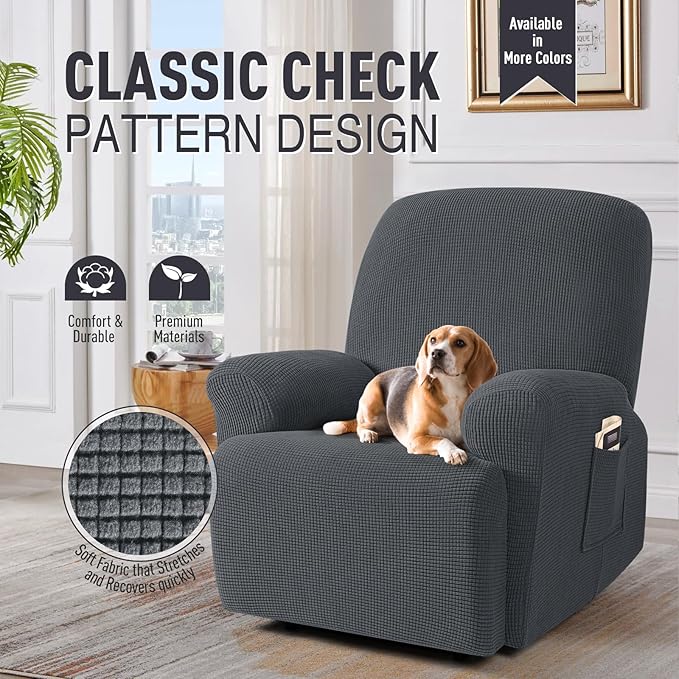 TAOCOCO Oversized Recliner Chair Covers, 1 Seater Streach Recliner Covers Soft Couch Protector Furniture Protector Covers with Elastic Chair Cover Jacquard Pattern (Charcoal Grey)