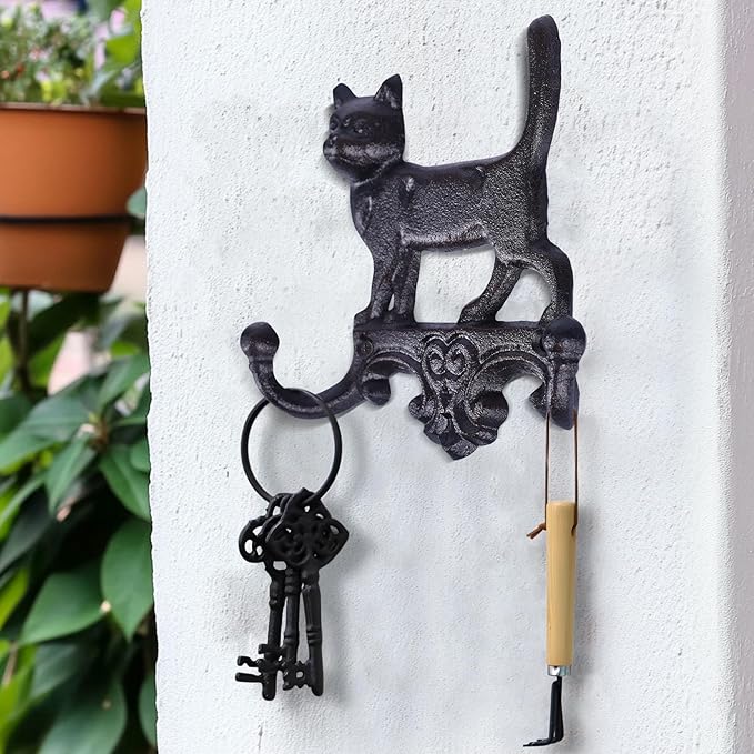 Cast Iron Cat Wall Mounted Hooks,for Wall Decorative Dog Family Key Holder Utility Hooks,Gift for Holder Rack Self Towels, Hats, Shower, Kitchen, Living Room, Office, Garage, Garden, Outdoor (Cat)