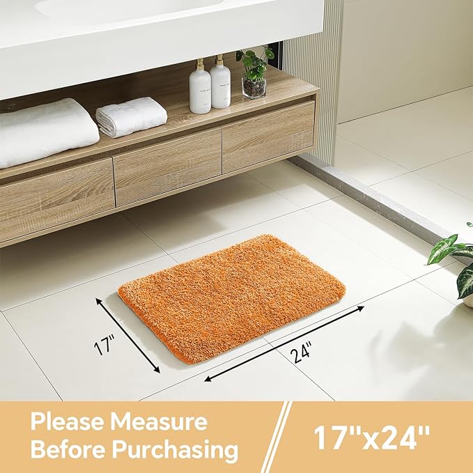 Orange Bathroom Rugs 17"x24" - High-Density Microfiber Bath Mat, Fluffy Non Slip Absorbent and Washable Bathroom Mat - Ideal for Small Spaces, Vanity, Toilet, or Pet Mat