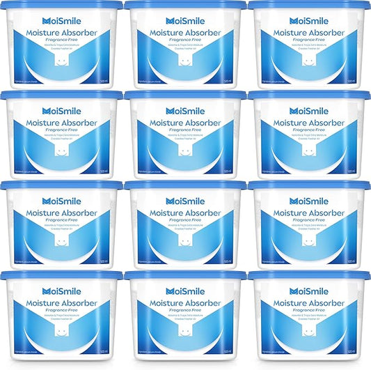 Moisture Absorbers 12 Pack, Fragrance-Free Closet Dehumidifier for Bathroom, Car ＆ Basement, 10.5 oz Refillable Humidity Absorber Boxes