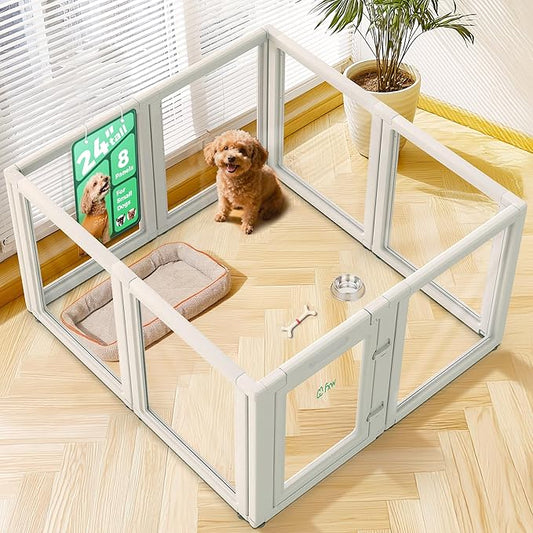 FXW AuraSpace Acrylic Indoor Dog Playpen for Puppies and Small Dogs, 24 Inch, 8 Panels, White