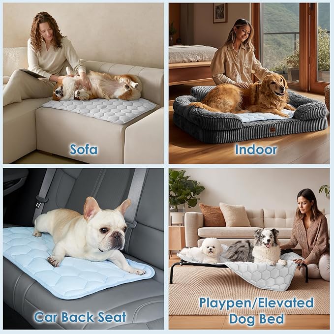 EHEYCIGA Cooling Mat for Dogs(Q-Max>0.53), Washable Dog Cooling Mat, Portable Kennel Cooling Pet Pad for Summer, Non-Slip Summer Crate Pad for Large Dog, Blue, 30x20