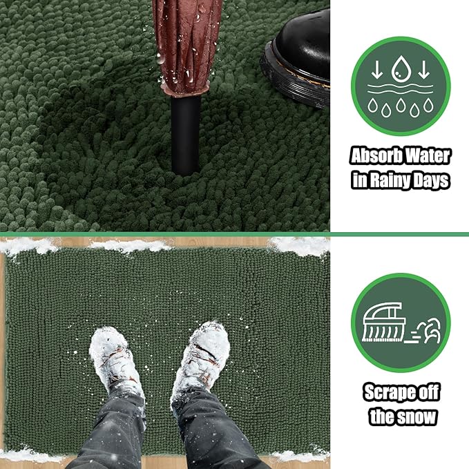 IM HOME Chenille Absorbent Outdoor Doormat 60" x 36", Washable Muddy Door Mats for Dog Non Slip Indoor Doormat Dog Mat for Muddy Paw Front Inside Doormats for Entryway Olive
