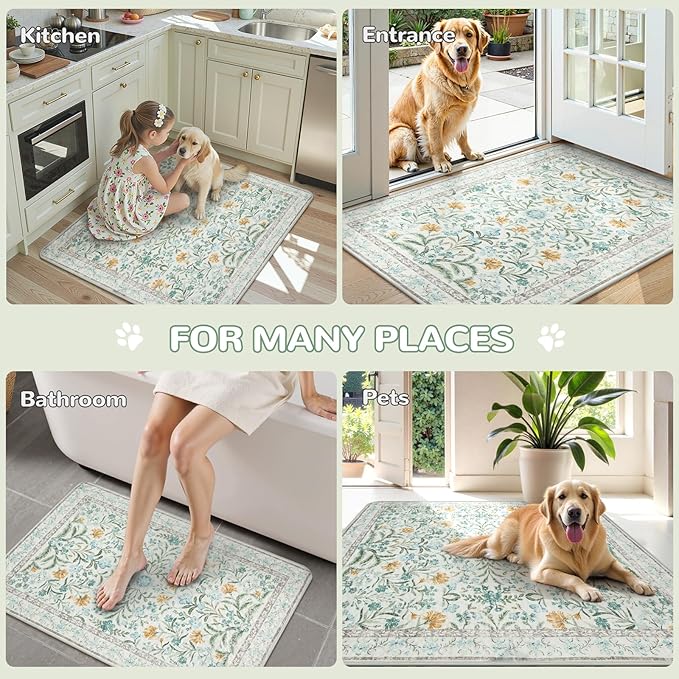 Lahome Washable Reusable Pee Pads for Dogs - Beige Botanical Floral 2 Pack Puppy Pads, Super Absorbent & Waterproof Training Mats for Crate & Floor - Leakproof with Non-Slip Backing (24"x24")