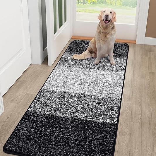 Smiry Dog Door Mat for Muddy Paws, Absorbs Moisture and Dirt, Low-Profile Entryway Mat with Non-Slip Backing, Entry Indoor Outdoor Doormat for Inside Floor (59x24 Inches, Black, Striped)