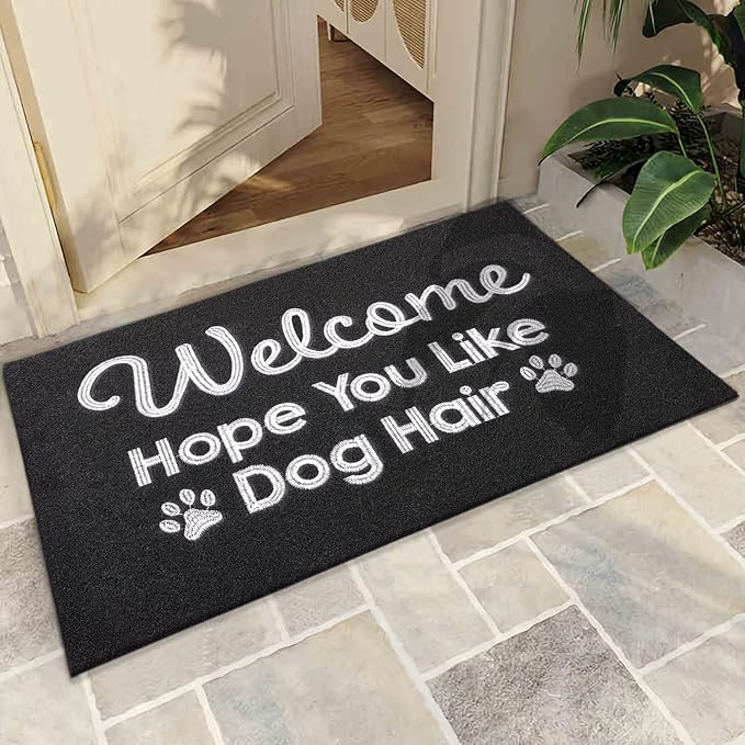 Black Indoor Doormat, Dog Hair Mat Standard Welcome Front Door Entryway Mats, Funny Door Mat, Durable Non Slip Rubber Dirt Entrance Mats, 28" x 18"