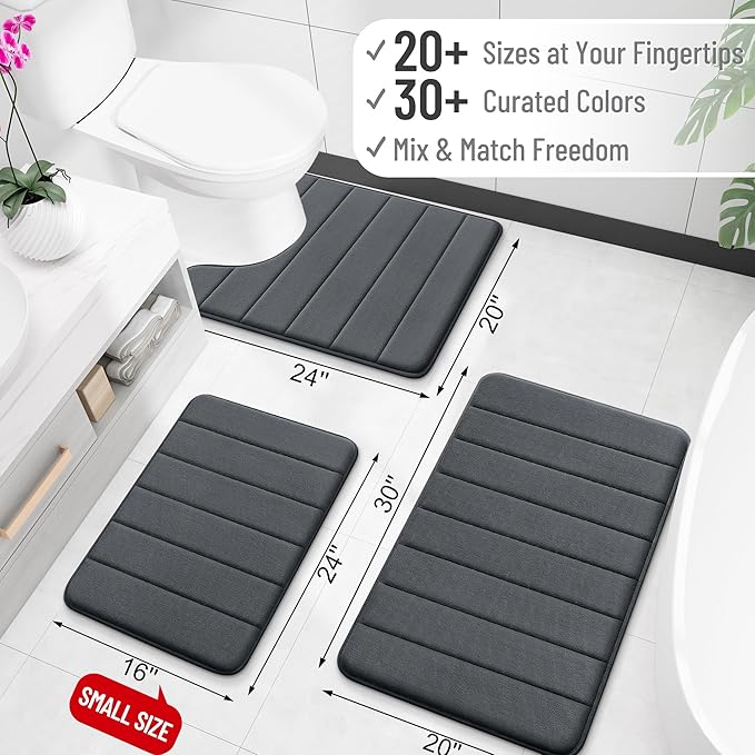 OLANLY Memory Foam Toilet Rugs U Shaped 24x20, Super Soft Absorbent Contour Bath Rugs, Quick Dry, Machine Washable Toilet Mat, Bathmat Floor Carpet, Bathroom Home Decor Accessories, Black