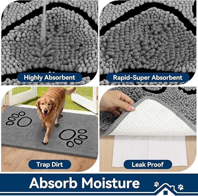 Bcoimo Super Absorbent Dog Door Mat, 48"*30" Anti Slip Mat for Muddy Paws, Pet Rugs for Dirty Paws Washable That Absorbs Moisture and Dirt, for Dog Cage and Pet Resting Carpet