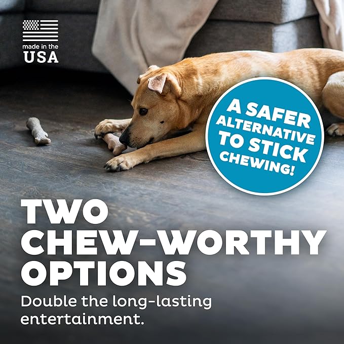 Outward Hound Dogwood Wood Durable Dog Chew Toys, Real Wood & Calming Hemp, 2-Pack, Medium