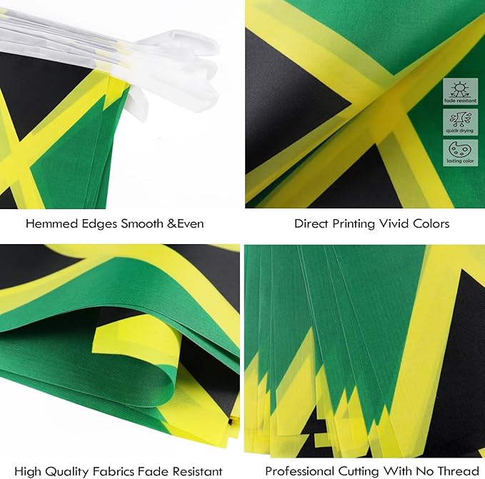 Jamaica String Flag Pennant Banner - 38 Flags, 42 Feet Small Mini Jamaican Flags Bunting Banner for Country Decoration, School, Party, Sports Events