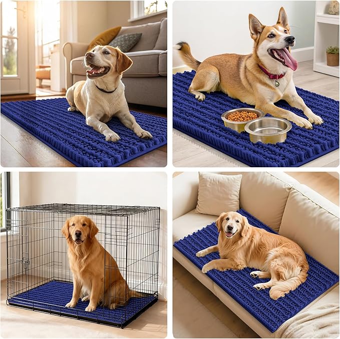 Smiry Dog Door Mat for Muddy Paws 36x24, Extra Soft Absorbent Chenille Doormat, Trap Moisture and Dirt, Non-Slip Machine Washable Front Door Mat for Indoor Entrance Inside Floor, Navy Blue