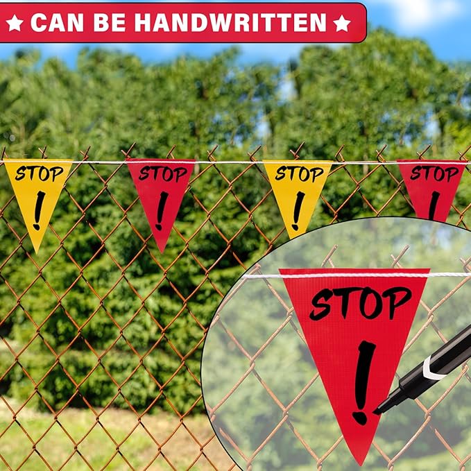 105ft Pennant Banner Flags, 7x10 Red and Yellow 45 Pcs High Visibility Safety Flagging on String, Triangle Pool Flag for Backstroke, Construction Events Party Decoration Parking Marking Outside