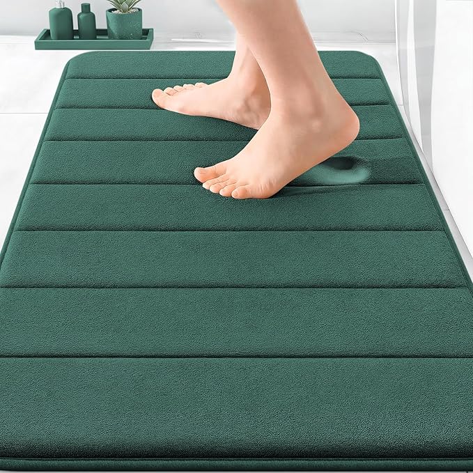 OLANLY Memory Foam Bath Mat 30x20, Super Soft Absorbent Bathroom Rugs, Quick Dry, Machine Washable Shower Floor Rugs, Bathmat Carpet, Bathroom Home Decor Accessories, Blackish Green