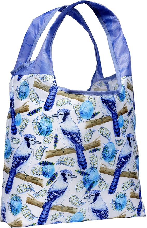 O-WITZ Reusable Grocery Bags | Vibrant Tote Bag For Groceries, Gym, Office, Beach, Toys & More | Washable Design With Large Handles For Maximum Convenience | Folds Into A Small Pouch, Blue Jays