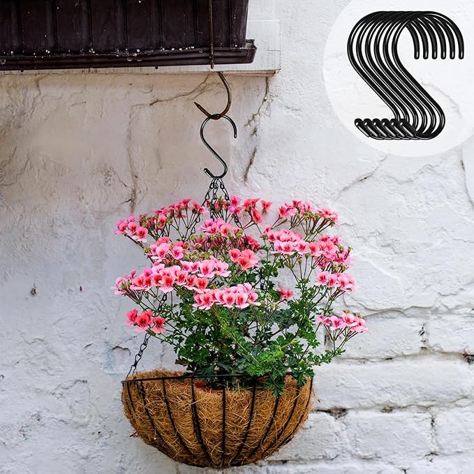 6 Pack 5 Inch S Hooks: Heavy Duty, Non-Slip, Vinyl Coated, Black Metal Steel with Vinyl Coated Surface, S-Shape, Classic Style, Ideal for Kitchen, Closet, Bathroom, Garage, Outdoor