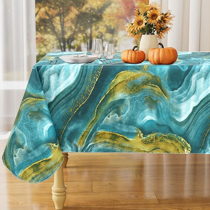 misaya Rectangle Waterproof Vinyl Table Cloth, Wipeable Tablecloth with Flannel Backing, Plastic Table Cover for Dinner, Picnic, Indoor and Outdoor (Ripples, 60" x 120")