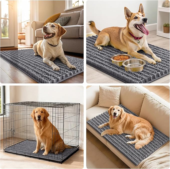 Smiry Dog Door Mat for Muddy Paws 71x46, Extra Soft Absorbent Chenille Doormat, Trap Moisture and Dirt, Non-Slip Machine Washable Front Door Mat for Indoor Entrance Inside Floor, Dark Grey