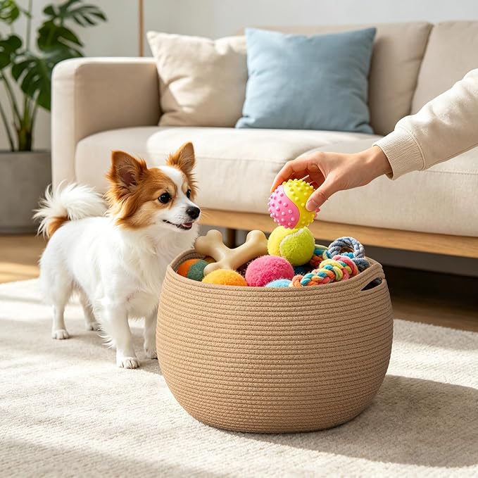 Goodpick Large Toy Storage for Kids, Woven Baby Basket for Nursery Living Room, Empty Decorative Basket for Gifts, Round Storage Baskets for Shelves, Camel, 15.7"D x 10.5"H