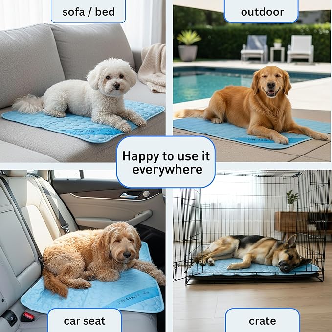 INSPECTOR TAIL Dog Cooling Mat - No Freeze Needed, Self-Cooling Pad for Giant Dogs, Washable Portable for Crate Kennel Car Sofa Bed Floor, Indoor Outdoor Summer Use, 59"x39" with Carry Bag