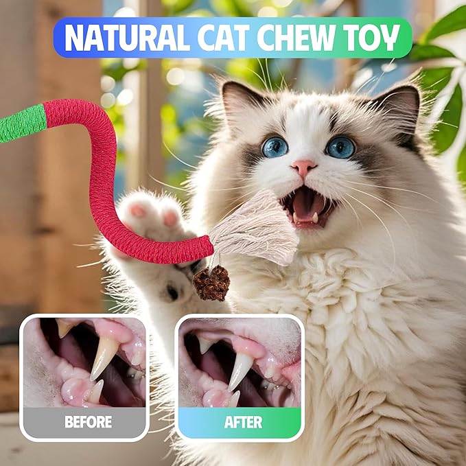 GBSYU Cat Toys Chew Rope & Silvervine Sticks for Bored Indoor Adult Cats, 2Pcs Interactive Catnip Toys for Cats with Refillable Natural Catnip Bag for Teeth Cleaning