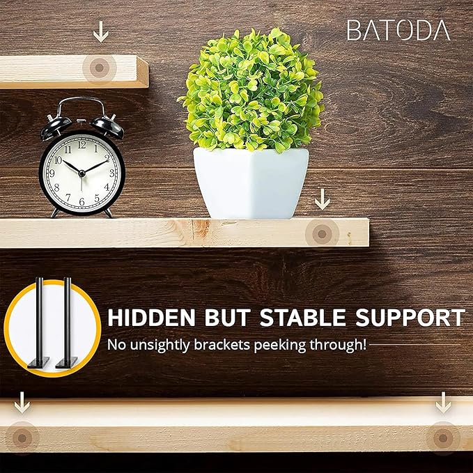 BATODA - 8" Floating Shelf Bracket Heavy Duty (16 pcs)–Solid Steel Blind Shelf Supports - Hidden Brackets for Floating Wood Shelves - Blind Shelf Support Shelving Mounting Hardware Included (Pack 16)