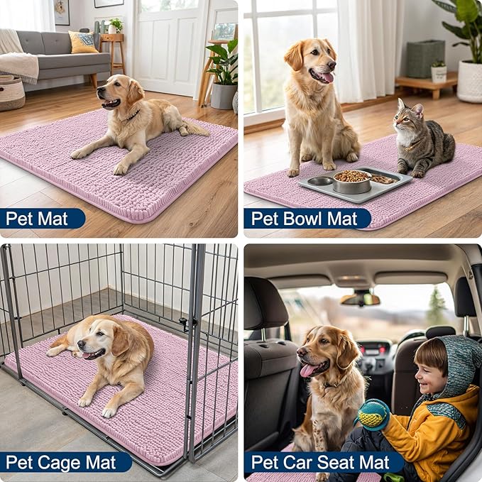 Smiry Dog Door Mat for Muddy Paws 48x30, Absorbs Moisture and Dirt Doormat, Non-Slip Washable Quick Dry Chenille Front Door Mat Indoor Entrance, Entryway Carpet for Inside Floor, Dusty Rose