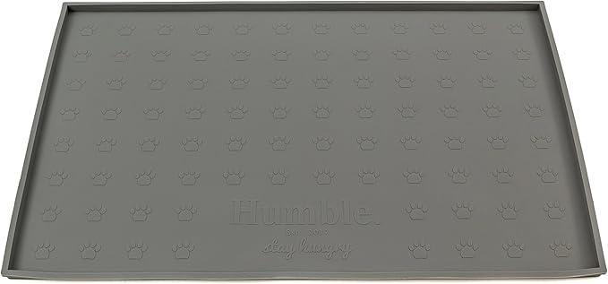 Humble Pet Food Mat Feeding Tray - Non-Slip, Anti-Spill, Raised Dog Food Mat, Easy Clean Waterproof - Premium Quality Silicone - Perfect for Dog Bowl Mat and Cat Feeding Mat Tray, 24" x 16" (Grey)