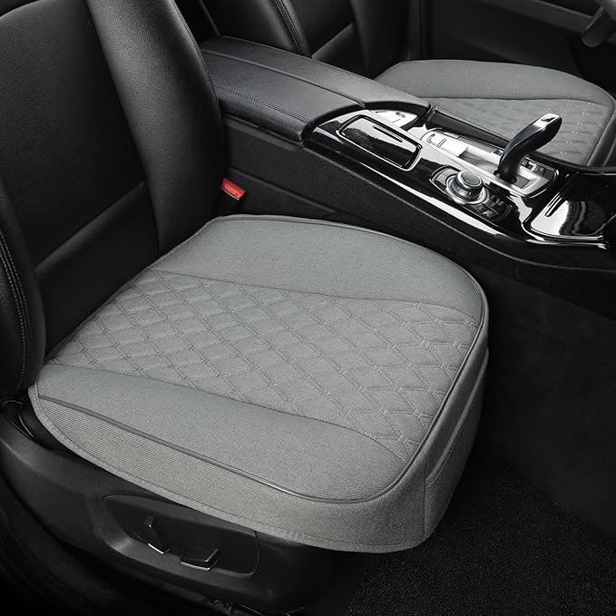 West Llama Linen Front Car Seat Cover Protector Anti-Slip Bottom Seat Cover Fits 95% of Vehicles,Wrapping Around The Bottom,Diamond Pattern(Gray-2Pcs)