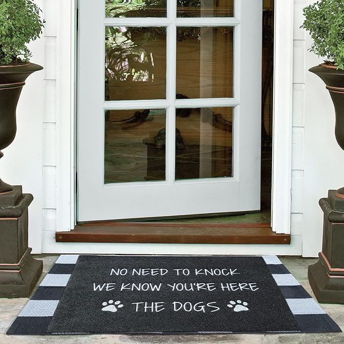 Large Welcome Mats Funny Text Dog Door Mat Do Not Knock We Know You're Here Doormat with Non Slip Rubber Welcome Mat for Front Door Doormat