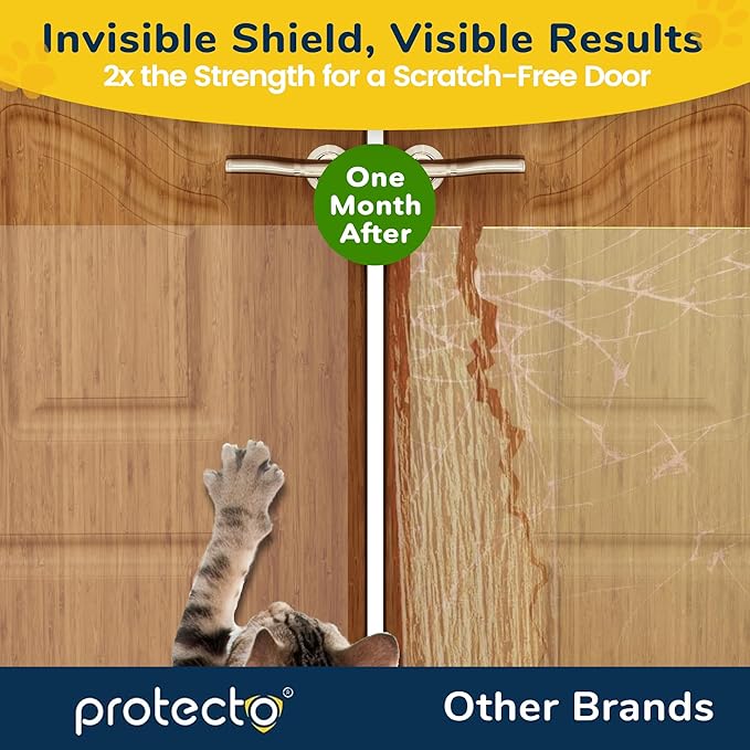 PROTECTO Cat & Dog Scratch Door Protector with Utility Knife - 60" x 8" Clear Wall Protector for Pet Scratching - Sticky and Self-Adhesive Deterrent Vinyl Surface - Easy Customization & Installation