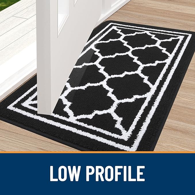 Buganda Long Indoor Door Mat, Dirt-Resistant and Absorbent Doormat, Anti-Slip, Low Profile Floor Mats for Inside Entryway, Front, and Back Door Entrance (59x20 Inches, Black)