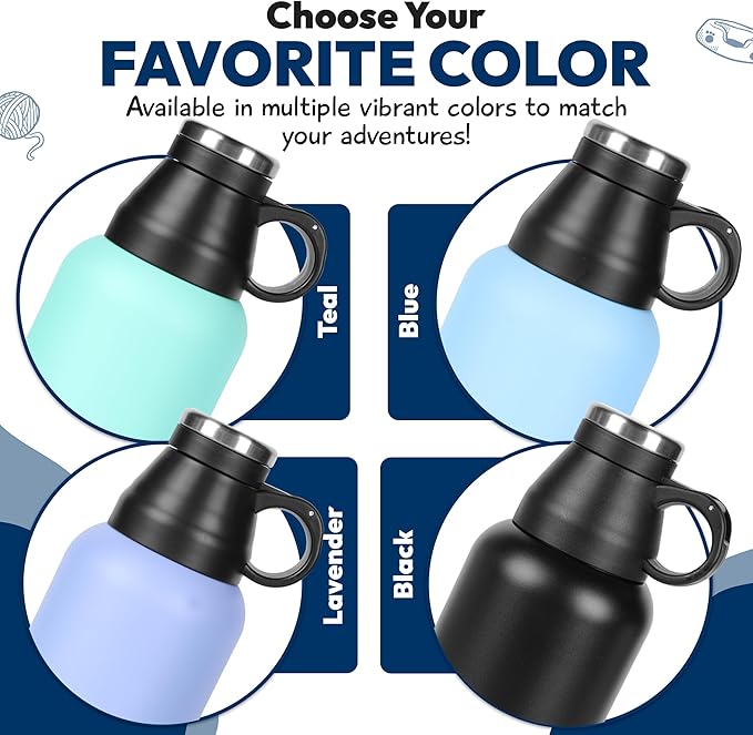 Stainless Steel Insulated Water Bottle with 2 Removable Water Bowls for Dogs – Leak-Proof Eco-Friendly Portable Dog Water Bottle - Travel Accessories for Dogs - 32oz - Black