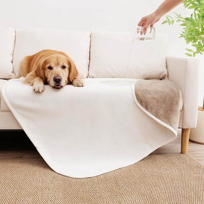Tuffeel Waterproof Dog Blanket for Medium Dogs, Leak Proof Pet Throw Couch Blankets Reversible Sofa Bed Furniture Protector Machine Washable-30 x40,Beige+Khaki